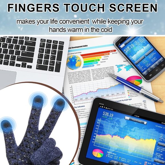 Winter Hat and Gloves Set Knit Beanie Touchscreen Gloves Bulk for Men Women main image 5